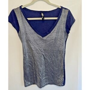 JC Fits Vintage T shirt Metallic‎ Details Y2K Blue Silver Size S Baby Tee